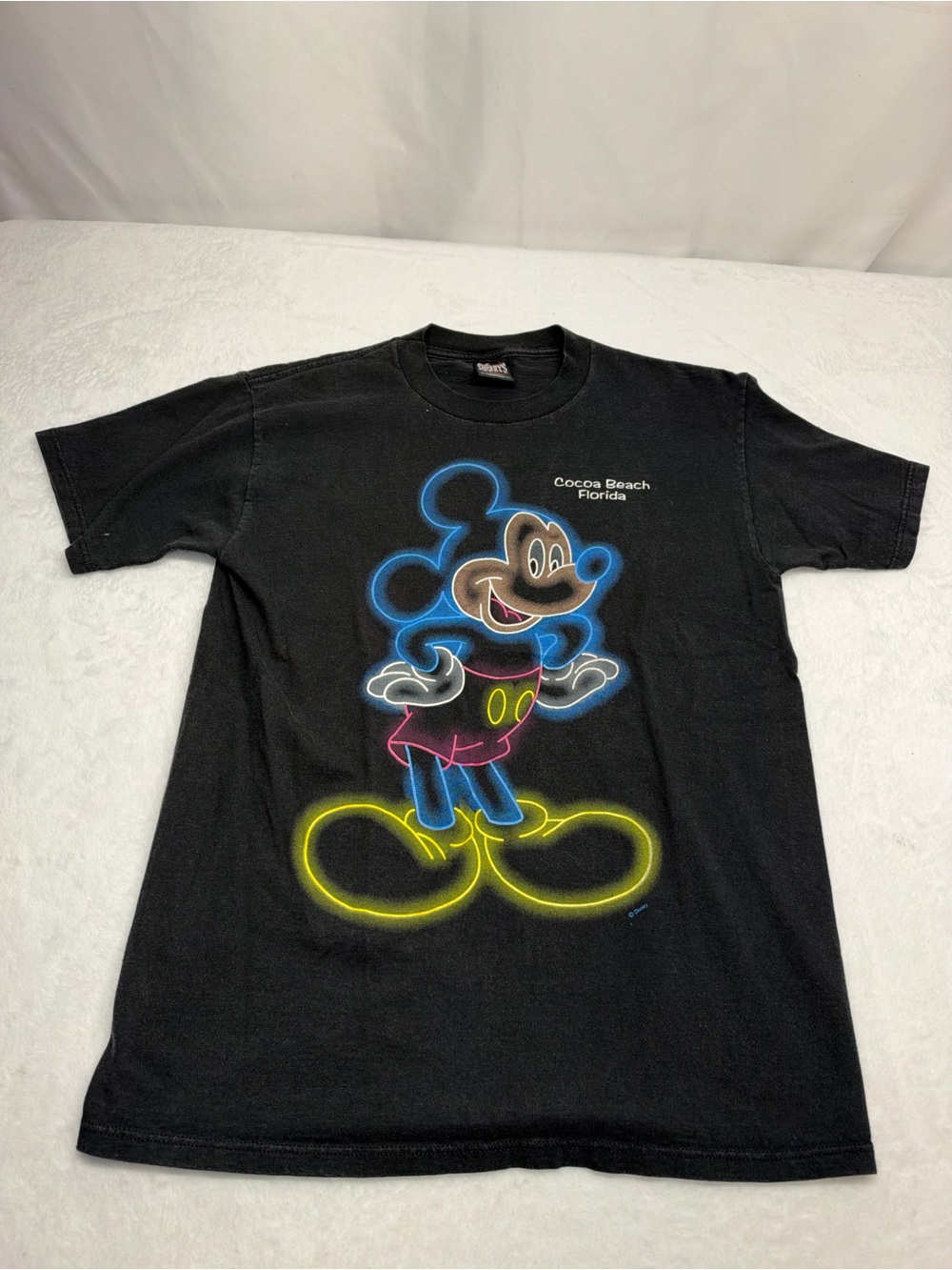 vintage 90s NEON MICKEY MOUSE WALT DISNEY FLORIDA T-Shirt Black Size Medium